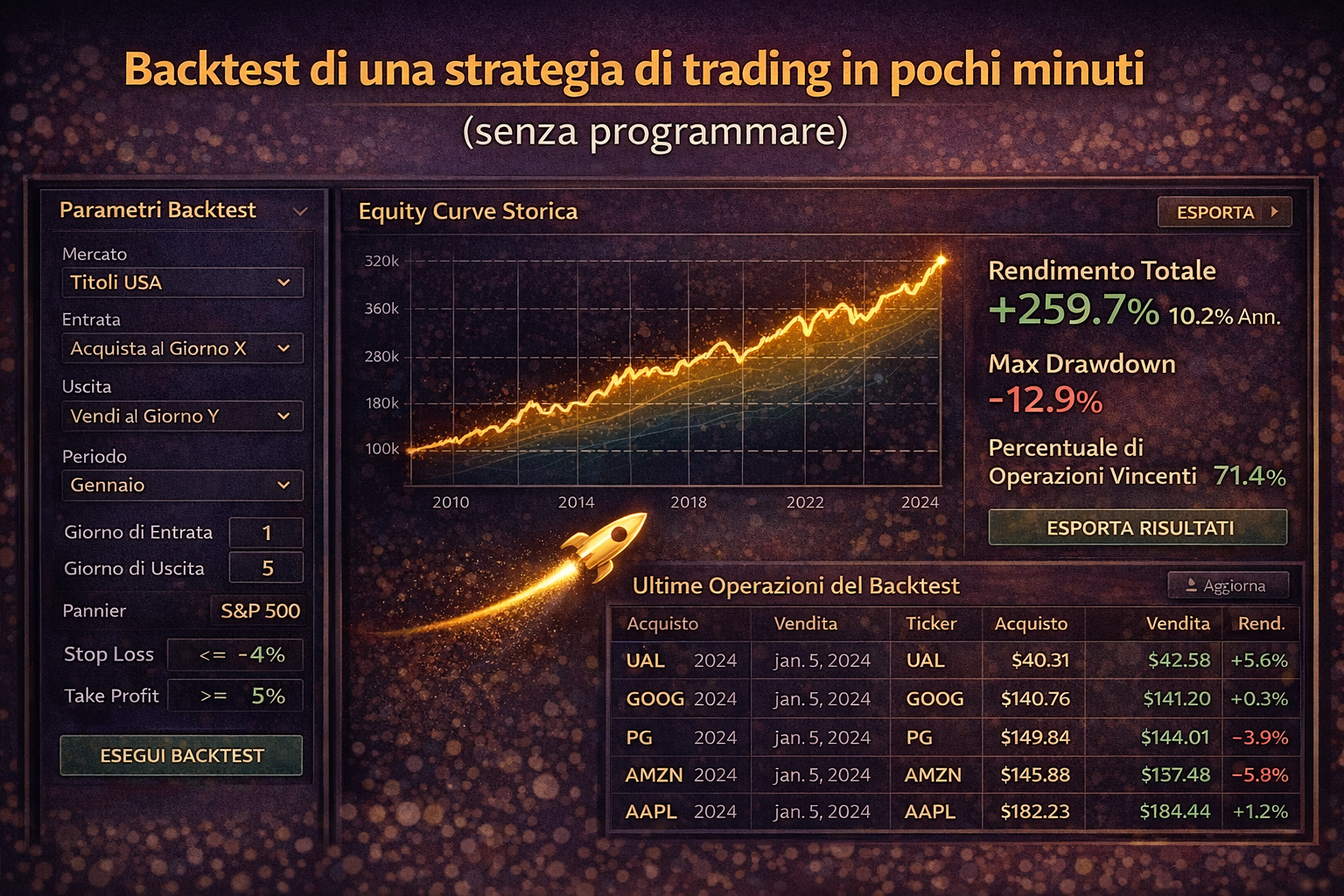 Backtest di una strategia di trading in pochi minuti (senza programmare)